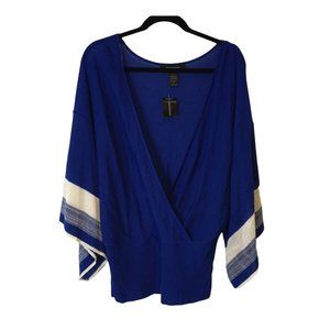 Ashley Stewart Sweater Womens 18 - 20 Crisscross Blue Ribbed Waist Asymmetrical